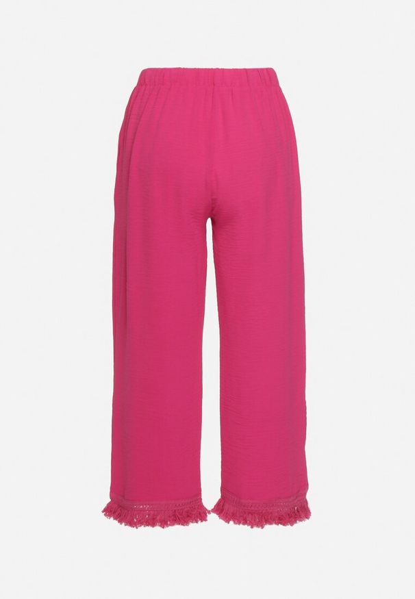 Born2be - Fuksjowe Spodnie z Szerokimi Nogawkami i Gumką w Pasie Ilifea. Kolor: różowy. Styl: elegancki, klasyczny