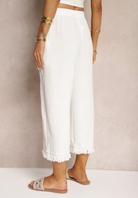 Renee - Białe Szerokie Spodnie High Waist z Gumką w Pasie Jolfea. Okazja: na co dzień. Stan: podwyższony. Kolor: biały. Materiał: tkanina. Styl: elegancki, casual #4