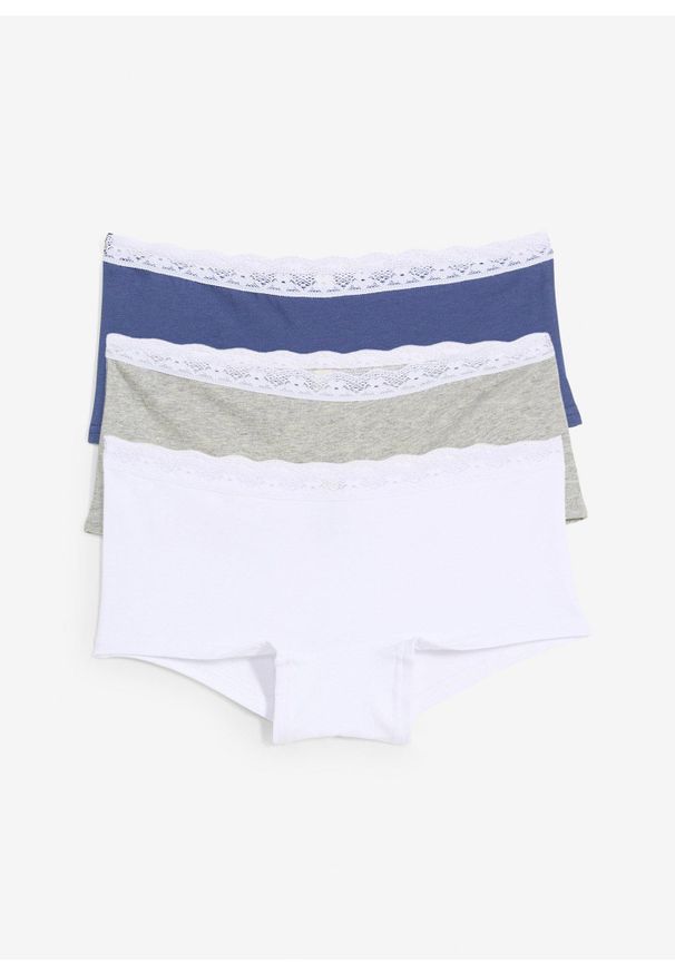 bonprix - Figi panty z koronką (5 par). Kolor: niebieski. Materiał: koronka. Wzór: koronka