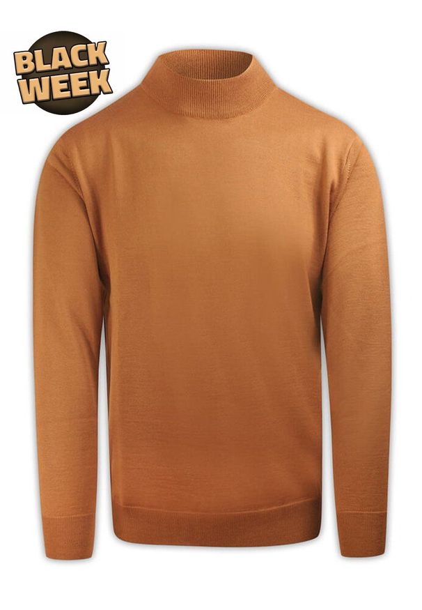 PÓŁGOLF Karmelowy, Klasyczny Wełna Merynosa, Męski - MM Classic. Kolor: brązowy, beżowy, wielokolorowy. Materiał: akryl, wełna. Styl: klasyczny