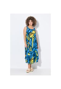 ULLA POPKEN - Damskie Sukienka midi abstrakcyjny nadruk krój trapezowy okrągły dekolt. Kolekcja: plus size. Kolor: niebieski. Materiał: materiał, wiskoza. Długość rękawa: bez rękawów. Wzór: nadruk. Typ sukienki: trapezowe. Styl: sportowy. Długość: midi #1