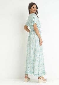 Born2be - Miętowa Sukienka Kopertowa z Wiskozy z Gumką w Talii i Metalicznym Wzorem Hollisa. Kolor: miętowy. Materiał: wiskoza. Typ sukienki: kopertowe #3