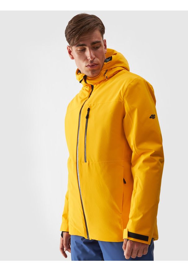 4f - 4F Kurtka narciarska membrana 15000 męska - żółta M. Typ kołnierza: kaptur. Kolor: żółty. Materiał: włókno, dzianina, materiał, tkanina, poliester. Długość: długie. Wzór: aplikacja. Sezon: zima. Styl: klasyczny