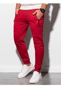 Ombre Clothing - Spodnie męskie dresowe joggery P902 - czerwone - XXL. Kolor: czerwony. Materiał: dresówka. Wzór: nadruk. Styl: sportowy