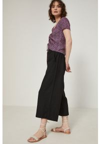 medicine - Medicine spodnie lniane damskie kolor czarny szerokie high waist. Stan: podwyższony. Kolor: czarny. Materiał: len #3