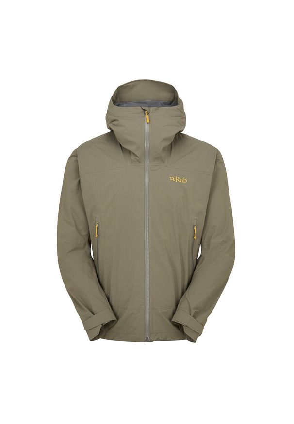 Kurtka przeciwdeszczowa męska Rab Downpour Light Jacket z kapturem. Typ kołnierza: kaptur. Kolor: zielony