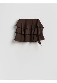 Reserved - Spódnica mini z falbanami - ciemnobrązowy. Kolor: brązowy. Materiał: tkanina