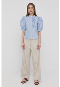 Custommade bluzka bawełniana Dolores damska gładka. Okazja: na co dzień. Kolor: niebieski. Materiał: bawełna. Długość rękawa: krótki rękaw. Długość: krótkie. Wzór: gładki. Styl: casual #6