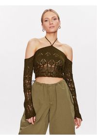 BDG Urban Outfitters Sweter BDG LADDERED HALTER NECK 76469477 Khaki Cropped Fit. Typ kołnierza: dekolt halter. Kolor: brązowy. Materiał: syntetyk #1