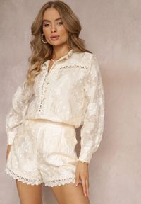 Renee - Jasnobeżowy 2-częściowy Komplet Koronkowy Jessita. Kolor: beżowy. Materiał: koronka. Wzór: koronka, aplikacja