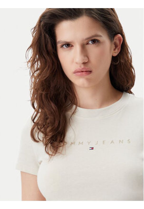 Tommy Jeans T-Shirt Tonal Linear DW0DW20315 Beżowy Slim Fit. Kolor: beżowy. Materiał: bawełna
