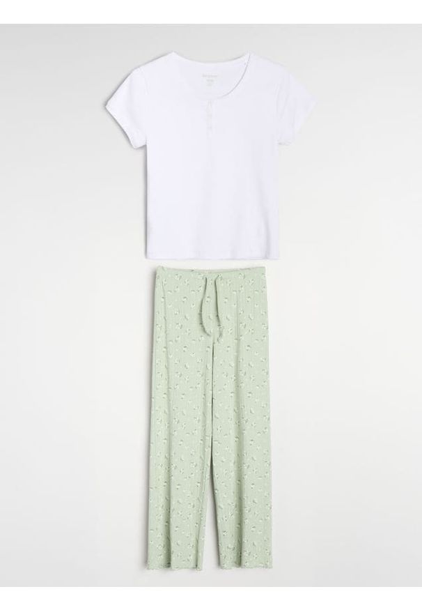 Sinsay - Bawełniana piżama dwuczęściowa - biały. Kolor: biały. Materiał: bawełna