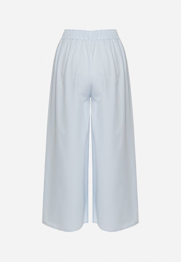 Born2be - Jasnoniebieskie Szerokie Spodnie z Wysokim Stanem Wiskozą i Gumką w Pasie Criseldas. Okazja: na co dzień, do pracy, na spotkanie biznesowe. Stan: podwyższony. Kolor: niebieski. Materiał: wiskoza. Długość: długie. Styl: biznesowy, casual, elegancki