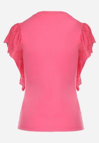 Born2be - Różowa Bawełniana Bluzka z Haftowanym Materiałem na Rękawach Alvine. Kolor: różowy. Materiał: materiał, bawełna. Wzór: haft #6