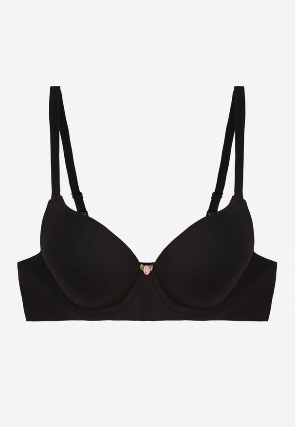 Born2be - Czarny Gładki Biustonosz Push-up Halilura. Kolor: czarny. Rodzaj stanika: push-up. Wzór: gładki