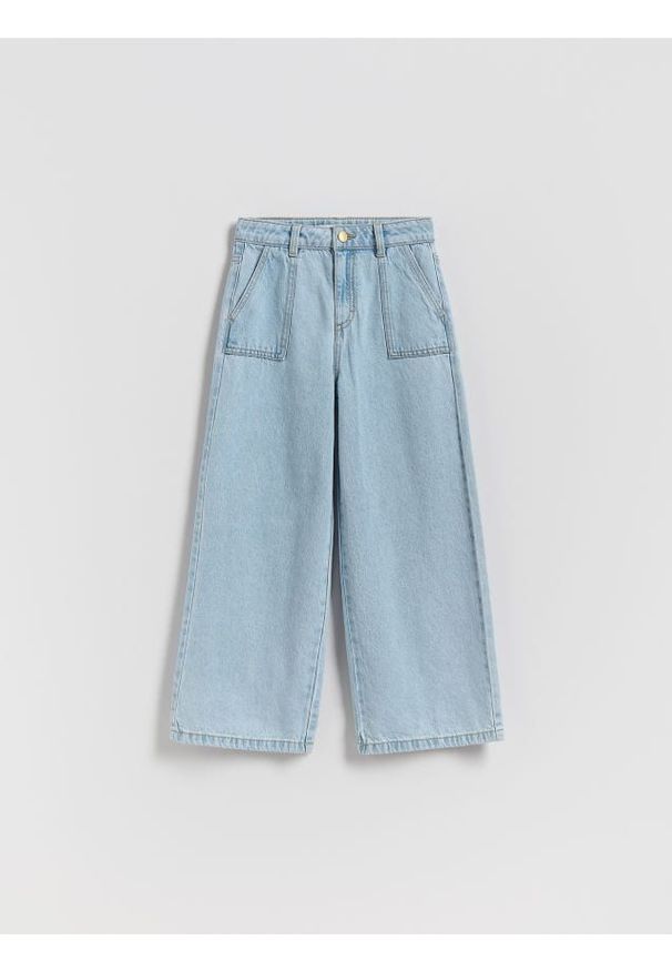 Reserved - Jeansy super wide leg - niebieski. Kolor: niebieski