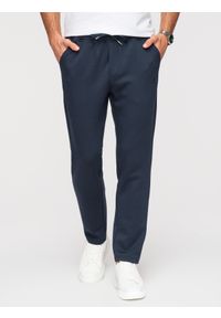 Ombre Clothing - Męskie spodnie dresowe z prostą nogawką z gładkiej dzianiny - granatowe V4 - Rozmiar: XL. Okazja: na co dzień. Kolor: niebieski. Materiał: dresówka, dzianina. Wzór: gładki. Styl: casual, wizytowy #1