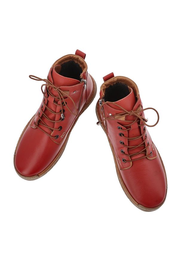 Czerwone Trzewiki Artiker Skórzane Obuwie Damskie. Okazja: na co dzień. Zapięcie: sznurówki. Kolor: czerwony. Materiał: skóra. Szerokość cholewki: normalna. Styl: casual, klasyczny