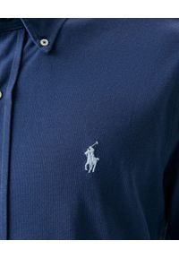 Ralph Lauren - RALPH LAUREN - Bawełniana granatowa koszula Regular Fit z logo. Typ kołnierza: polo. Kolor: niebieski. Materiał: bawełna. Długość rękawa: długi rękaw. Długość: długie. Wzór: ze splotem, haft