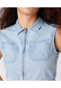 Wrangler - WRANGLER 90’S DAMSKI BEZRĘKAWNIK JEANSOWY VEST SUNFADE W4R35E180 112129203. Materiał: jeans. Długość rękawa: bez rękawów