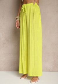 Renee - Żółte Szerokie Spodnie High Waist z Gumką w Talii Ilnena. Stan: podwyższony. Kolor: żółty. Materiał: tkanina. Sezon: lato