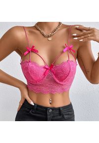 Intica - Biustonosz koronkowy bez fiszbin z kokardkami Hayriye. Kolor: czerwony. Materiał: koronka. Wzór: koronka #4