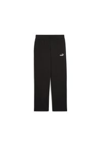 Puma - Damskie spodnie z prostymi nogawkami i małym logo No. 1 ESS Comfort PUMA Black. Kolor: wielokolorowy, czarny. Wzór: haft