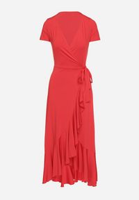 Born2be - Czerwona Sukienka z Paskiem Kopertowa Ozdobiona Falbanami Wleffia. Okazja: na spacer. Typ kołnierza: dekolt w kształcie V. Kolor: czerwony. Długość rękawa: krótki rękaw. Wzór: aplikacja. Sezon: wiosna, lato. Typ sukienki: kopertowe. Styl: elegancki #5