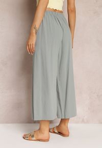Renee - Miętowe Szerokie Spodnie z Gumką w Pasie z Bawełny Zonaeve. Okazja: na co dzień. Stan: podwyższony. Kolor: miętowy. Materiał: bawełna. Styl: casual #5