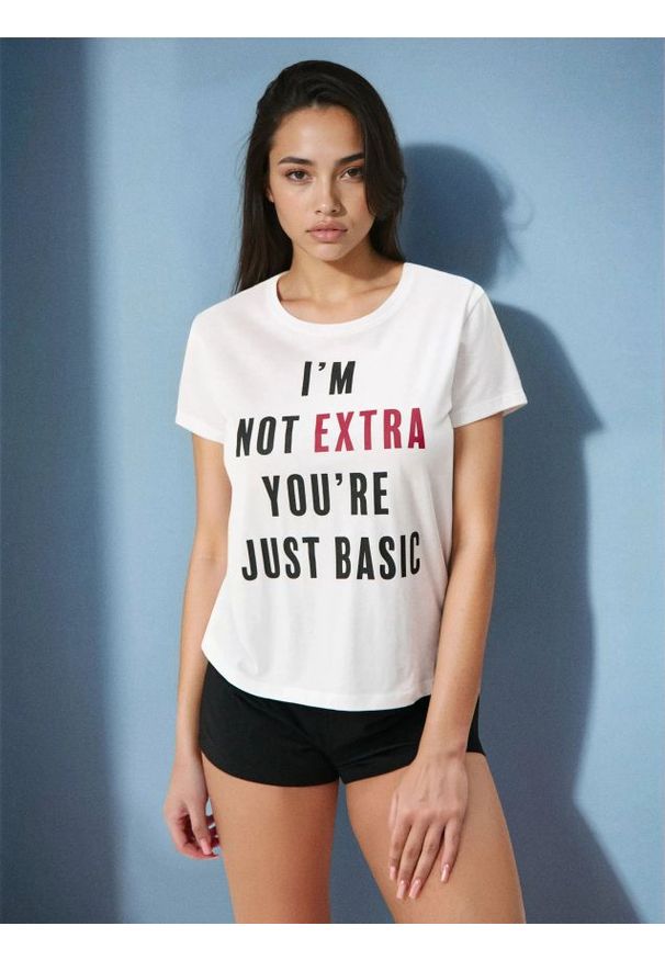 Sinsay - Bawełniana piżama dwuczęściowa z napisem - biały. Kolor: biały. Materiał: bawełna. Wzór: napisy