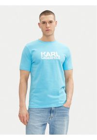 Karl Lagerfeld - KARL LAGERFELD T-Shirt 755087 552235 Błękitny Regular Fit. Typ kołnierza: dekolt w karo. Kolor: niebieski. Materiał: bawełna