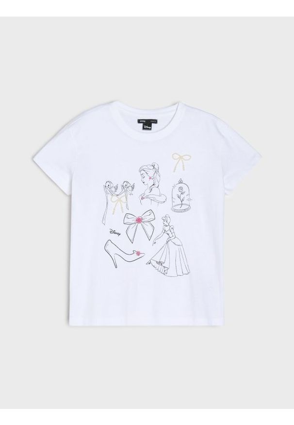 Sinsay - Bawełniana koszulka z nadrukiem Cinderella - biały. Kolor: biały. Materiał: bawełna. Wzór: nadruk