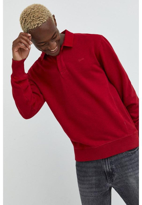 Superdry bluza bawełniana męska kolor czerwony gładka. Kolor: czerwony. Materiał: bawełna. Długość: krótkie. Wzór: gładki