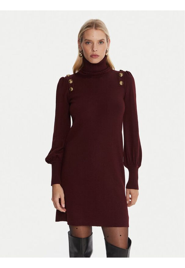 Luisa Spagnoli Sukienka dzianinowa Moduno 100056 Bordowy Regular Fit. Kolor: czerwony. Materiał: wełna