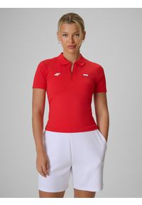 4f - 4F Koszulka kibica polo damska - czerwona XL. Okazja: na co dzień. Typ kołnierza: polo. Kolor: czerwony. Materiał: materiał, skóra. Wzór: gładki. Styl: casual #1