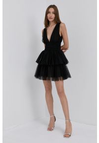 Elisabetta Franchi Sukienka kolor czarny mini rozkloszowana. Kolor: czarny. Materiał: dzianina. Typ sukienki: rozkloszowane. Długość: mini #3