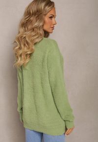 Renee - Jasnozielony Puchaty Sweter Oversize z Długim Rękawem Massana. Kolor: zielony. Materiał: dzianina, skóra. Długość rękawa: długi rękaw. Długość: długie #3