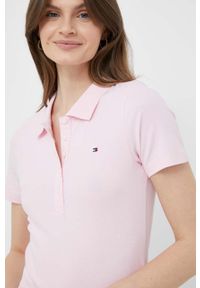 TOMMY HILFIGER - Tommy Hilfiger polo damski kolor różowy. Typ kołnierza: polo. Kolor: różowy. Materiał: bawełna, dzianina. Długość: krótkie
