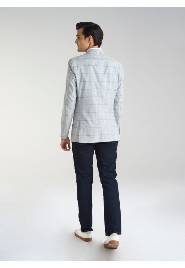 Pako Lorente - PAKO LORENTE – Jasnoszara marynarka męska w kratkę. Okazja: na co dzień. Kolor: szary. Wzór: kratka. Styl: casual, elegancki, sportowy