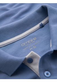 Ombre Clothing - Męska bawełniana koszulka polo z kontrastowymi wykończeniami – niebieska V3. Typ kołnierza: polo. Kolor: niebieski. Materiał: bawełna. Wzór: haft #7
