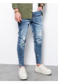 Ombre Clothing - Spodnie męskie jeansowe SLIM FIT - jasnoniebieskie - Rozmiar: M. Okazja: na co dzień. Kolor: niebieski. Materiał: jeans. Styl: casual