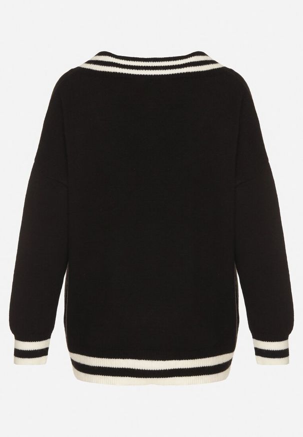 Born2be - Czarny Sweter z Domieszką Kaszmiru w Stylu Preppy Liendria. Okazja: na spotkanie biznesowe, do pracy, na co dzień. Kolor: czarny. Materiał: kaszmir. Wzór: aplikacja. Styl: biznesowy, klasyczny, casual