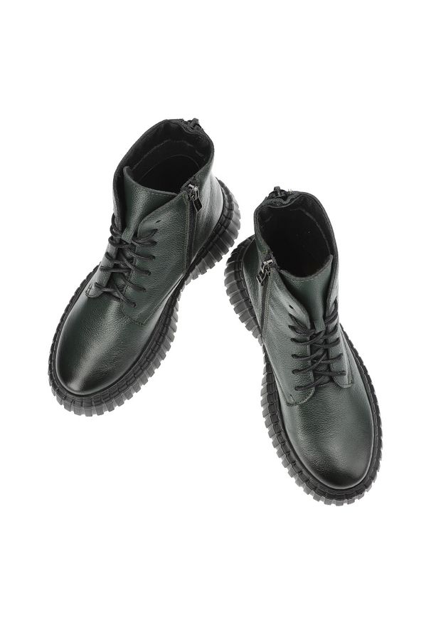 Zielone Botki Armodo Ciepłe Obuwie Damskie. Okazja: na co dzień. Kolor: zielony. Materiał: skóra. Styl: casual