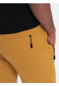 Ombre Clothing - Spodnie męskie dresowe z przeszyciami - żółte V7 OM-PASK-0137 - XXL. Kolor: żółty. Materiał: dresówka. Wzór: nadruk