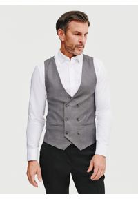 Pako Lorente - PAKO LORENTE – Szara dwurzędowa kamizelka męska. Kolor: szary. Materiał: elastan, wiskoza, poliester. Styl: młodzieżowy, elegancki