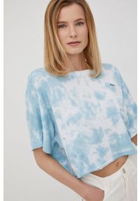 Roxy t-shirt damski. Kolor: niebieski. Materiał: dzianina. Wzór: nadruk
