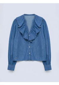 Big-Star - Koszula damska jeansowa niebieska Irina 392. Typ kołnierza: kołnierzyk stójkowy, dekolt w kształcie V. Kolor: niebieski. Materiał: jeans. Długość rękawa: długi rękaw. Długość: długie #4