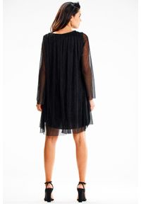 Awama - Zwiewna błyszcząca sukienka oversize na wieczór czarna. Kolor: czarny. Typ sukienki: oversize. Styl: wizytowy