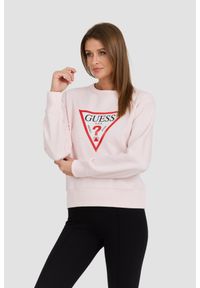Guess - GUESS Różowa damska bluza z dużym logo Original Fleece, Rozmiar M. Kolor: różowy. Materiał: materiał, poliester, bawełna. Długość rękawa: długi rękaw. Długość: długie. Styl: klasyczny #3