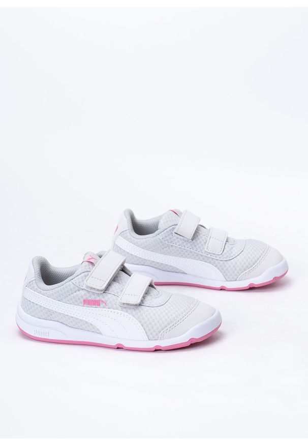 Buty sportowe dziecięce Puma Stepfleex 2 Mesh VE V Inf (192525-15). Okazja: na spacer. Kolor: szary. Materiał: mesh. Wzór: kratka, aplikacja. Sport: turystyka piesza